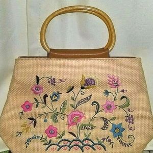 FOSSIL BASKET WEAVE FLORAL EMBROIDERY PURSE